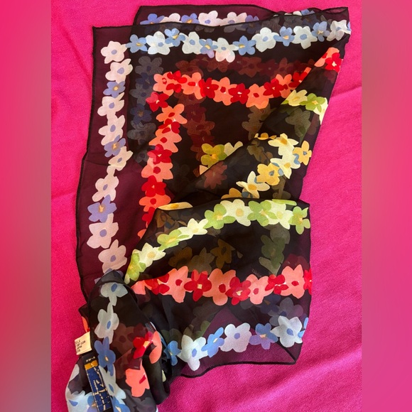 Vintage Harold's Silk Square Scarf, Red Green Yellow Blue Floral, 22 x 22 inches - Picture 7 of 7